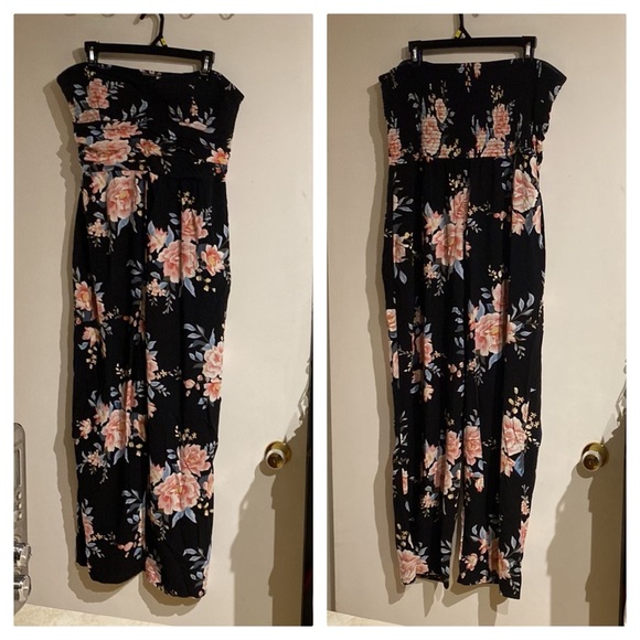 Strapless Floral Wide Leg Pantsuit w/ Shaped Bodice & Shirred Elastic Back!!! - Picture 9 of 14